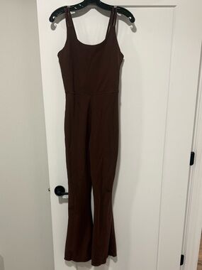 Women's Brown Sleeveless Flared-Leg Jumpsuit